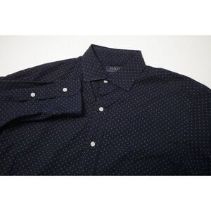 Polo Ralph Lauren Shirt Mens Large Blue Polka Dot Slim Fit Long Sleeves